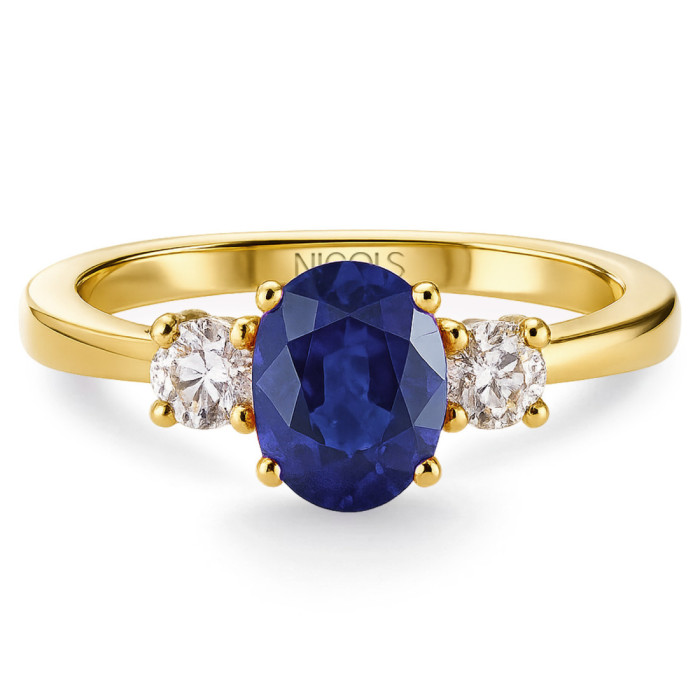 Yellow gold ring with sapphire and diamonds, Sunset Oval triplet - Sapphire rings