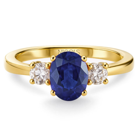 Yellow gold ring with sapphire and diamonds, Sunset Oval triplet - Sapphire rings