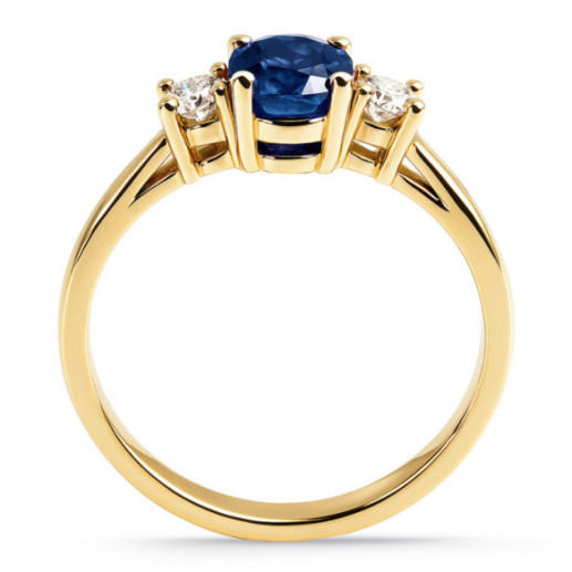 Yellow gold ring with sapphire and diamonds, Sunset Oval triplet - Sapphire rings 2