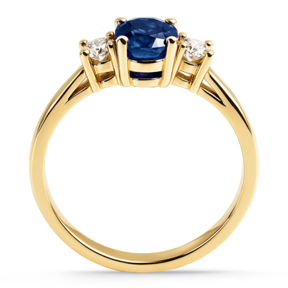 Yellow gold ring with sapphire and diamonds, Sunset Oval triplet - Sapphire rings