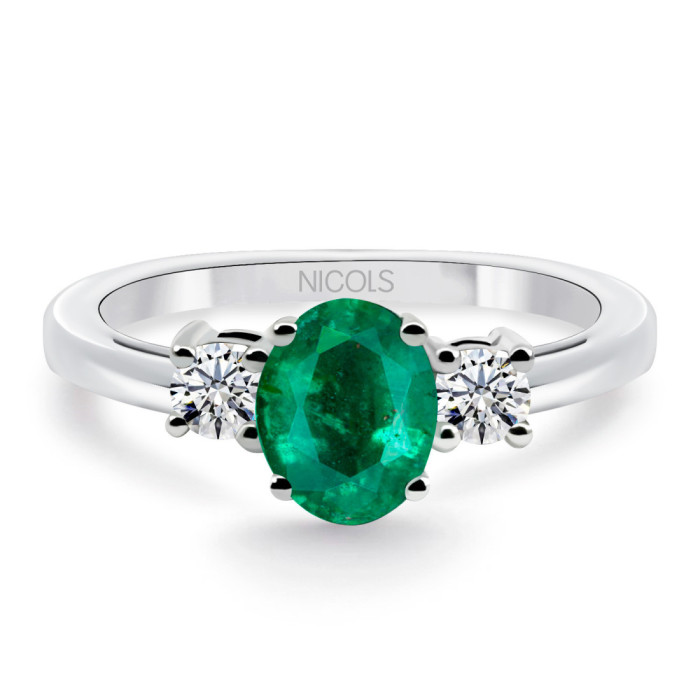 Anillo esmeralda y brillantes tresillo Sunset Oval - Smaragdringe