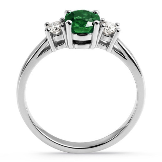 Anillo esmeralda y brillantes tresillo Sunset Oval - Bagues d'émeraude 2