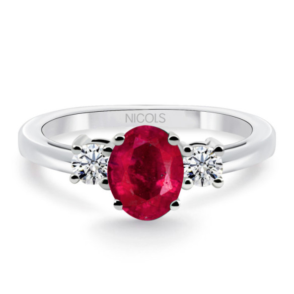 Anillo rubí oval y diamantes tresillo Sunset Oval - Rubinringe