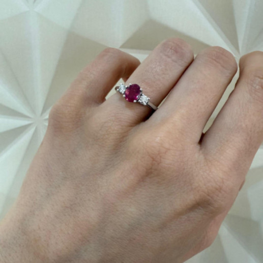 Sunset Oval Ruby and Diamond Triplet Ring - Ruby Rings 2