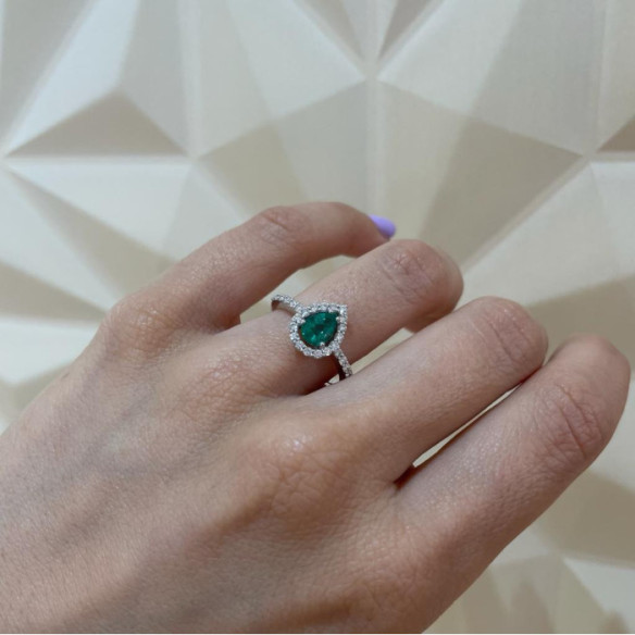 Anillo Esmeralda Sunset Drop 0.69Ct Oro Blanco - Anillos Compromiso Aniversario