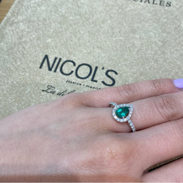 Anillo Esmeralda Sunset Drop 0.69Ct Oro Blanco - Anillos Compromiso Aniversario