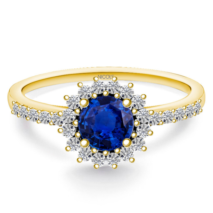 Anillo Zafiro Diamantes Oro Amarillo Margarita - Anillos de Zafiro