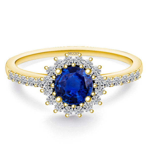 Anillo Zafiro Diamantes Oro Amarillo Margarita - Anillos de Zafiro
