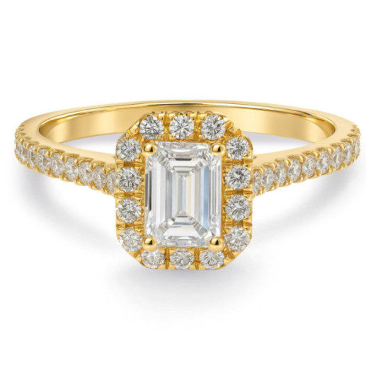 Anillo Solitario Compromiso Talla Esmeralda Seline 0.60 - Solitarios de Oro Amarillo