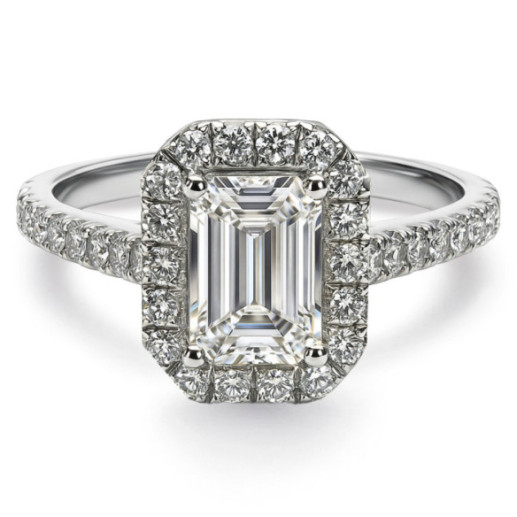 Anillo de Compromiso Oro Blanco con Diamante Central Talla Esmeralda 1.00Ct y laterales - Émeraude