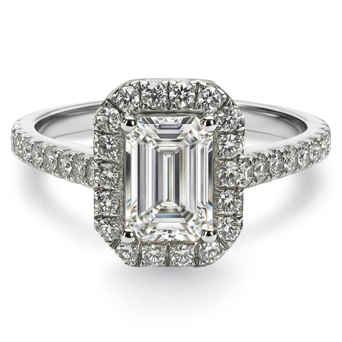 Anillo de Compromiso Oro Blanco con Diamante Central Talla Esmeralda 1.00Ct y laterales - Emerald