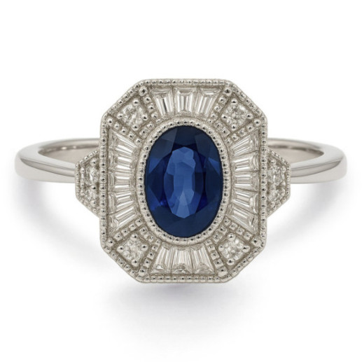 Anillo Zafiro y Diamantes Oro Blanco Vintage Heritage - Anillos de Zafiro