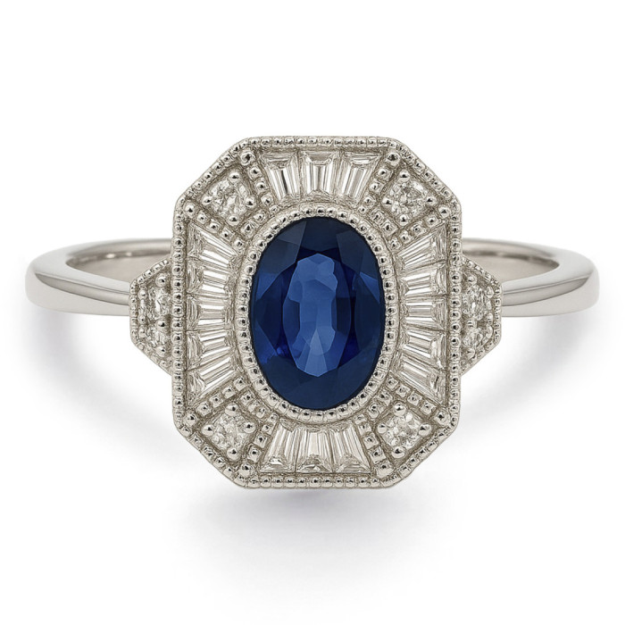 Sapphire and Diamond Ring White Gold Vintage Heritage - Sapphire rings