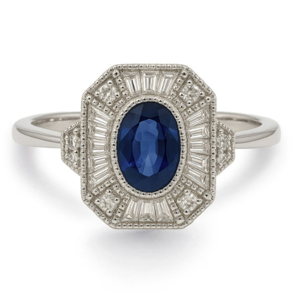 Anillo Zafiro y Diamantes Oro Blanco Vintage Heritage - Anillos de Zafiro