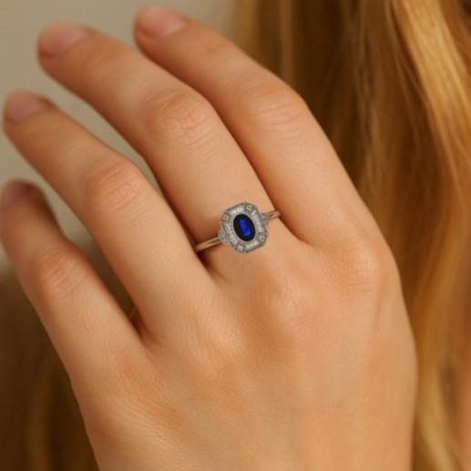 Anillo Zafiro y Diamantes Oro Blanco Vintage Heritage - Anillos de Zafiro 2