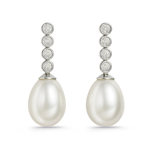 Pendientes Perla y Diamantes Novia Serenidad 0.33 - Pendientes de Perlas
