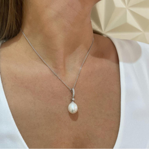 Colgante Perla y Diamantes Novia Serenidad 0.14 - Colgantes de Diamantes 2