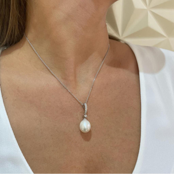 Colgante Perla y Diamantes Novia Serenidad 0.14 - Pendentifs de diamant