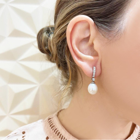 Orecchini di perle e diamanti Bride Serenity 0.28 - Orecchini di perle