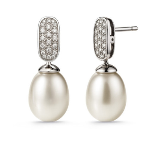 Perlen und Diamant Ohrringe Braut 0,25 Ct - Perlenohrringe