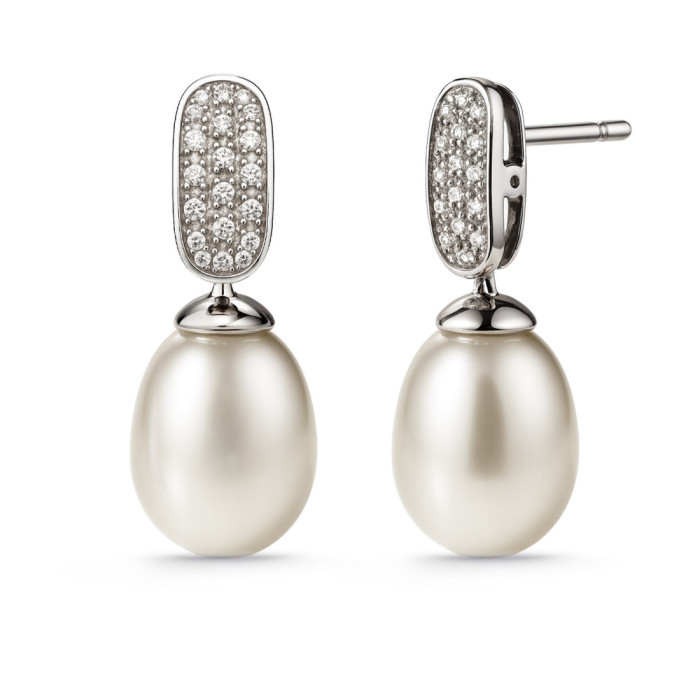 Pendientes Perla y Diamantes Novia Serenidad 0.25 Ct - Pendientes de Perlas