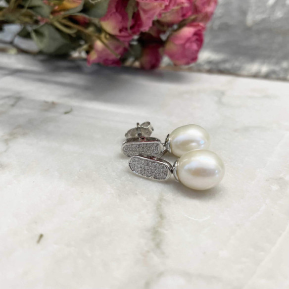 Pendientes Perla y Diamantes Novia Serenidad 0.25 Ct - Pendientes de Perlas