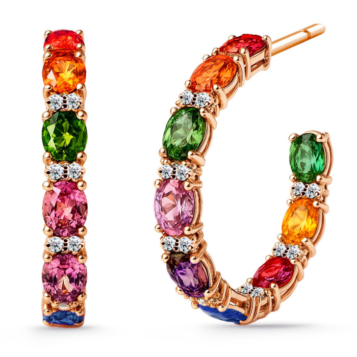 Pendientes aro maxi Rainbow oro rosa zafiros y diamantes - Pendientes Otras Piedras de Colores
