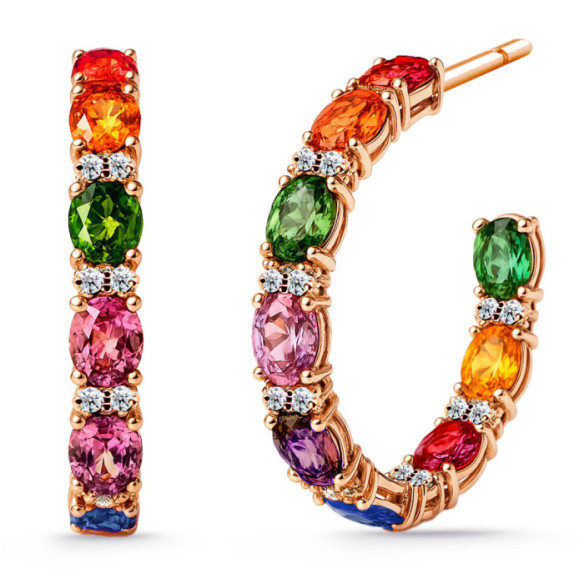 Pendientes aro maxi Rainbow oro rosa zafiros y diamantes - Orecchini altre pietre colorate