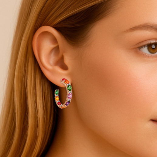 Pendientes aro maxi Rainbow oro rosa zafiros y diamantes - Orecchini altre pietre colorate 2