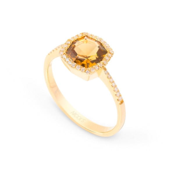Diamantring Colorfull i gult guld med citrin 1,21 ct