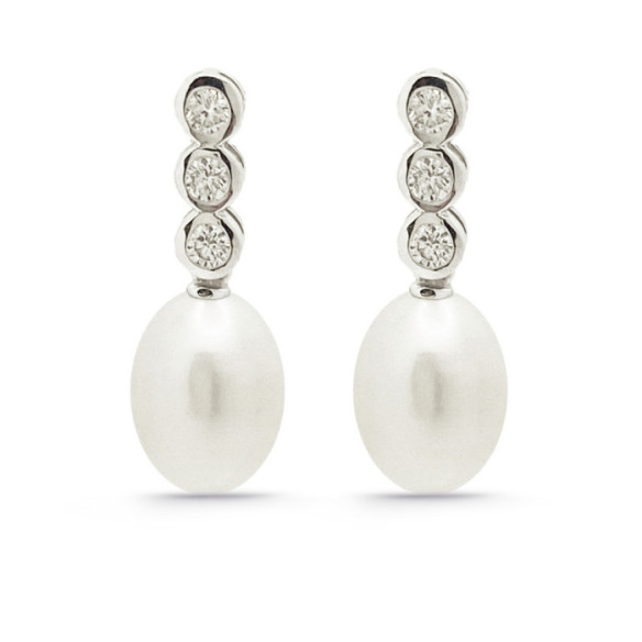 Orecchini classici con perle di diamanti - Orecchini di perle