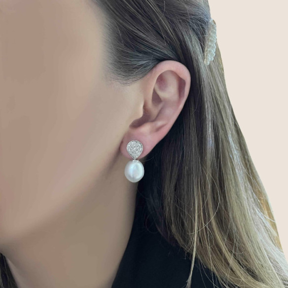 Pérolas senhora brincos de diamante - Brincos de pérolas