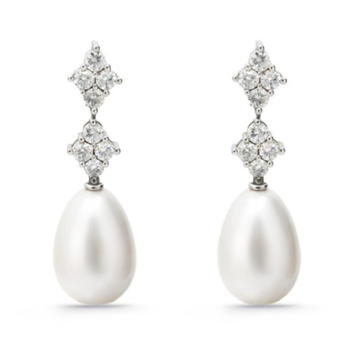 Diamond and Pearl Earrings DOUBLE ROMBO - Pearl Earrings