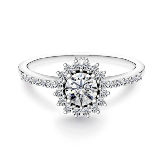 Anillo Solitario Margarita 0.30 brazo diamantes - Talla Brillante