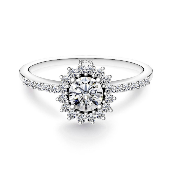 Anillo Solitario Margarita 0.30 brazo diamantes - Brillante