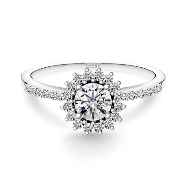 Anillo Solitario Margarita 0.30 brazo diamantes - Génial