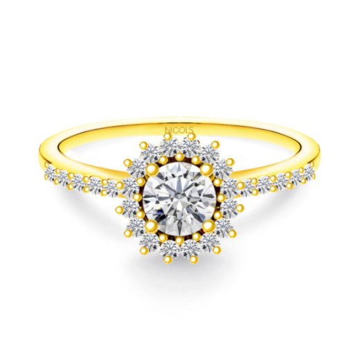 Anillo Solitario Margarita 0.30 brazo diamantes Oro Amarillo - Anillos de Promesa Diamantes