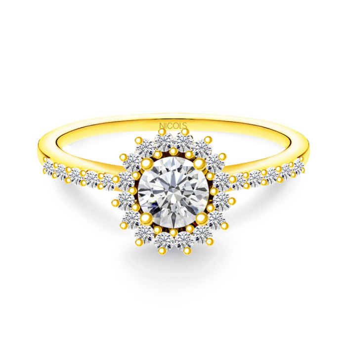 Anillo Solitario Margarita 0.30 brazo diamantes Oro Amarillo - Promessa anéis diamantes