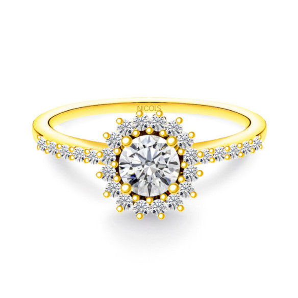 Anillo Solitario Margarita 0.30 brazo diamantes Oro Amarillo - Anillos de Promesa Diamantes