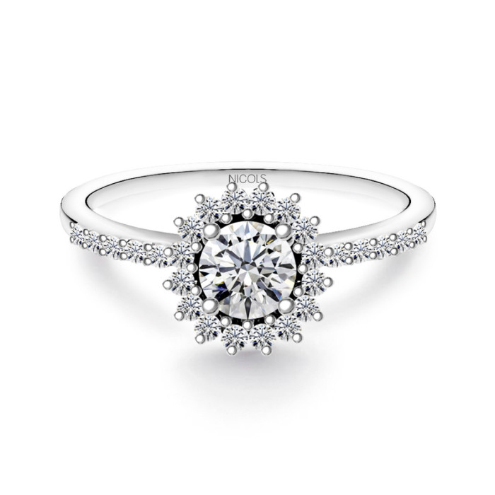 Anillo Solitario Margarita 0.50 brazo diamantes - Génial