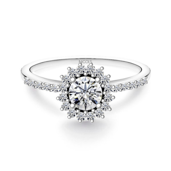 Anillo Solitario Margarita 0.50 brazo diamantes - Talla Brillante