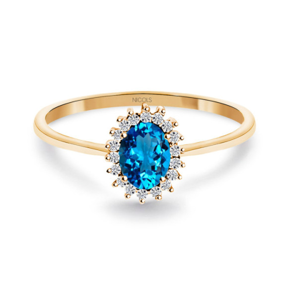Anillo Topacio Azul y Diamantes Oro Rosa Candy - Anillos Otras Piedras Preciosas