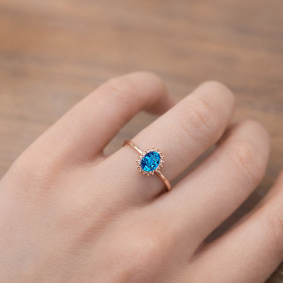 Anillo Topacio Azul y Diamantes Oro Rosa Candy - Anillos Otras Piedras Preciosas