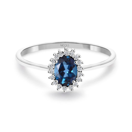 Anillo Topacio London Azul y Diamantes Oro Blanco Candy - Bagues Autres pierres précieuses