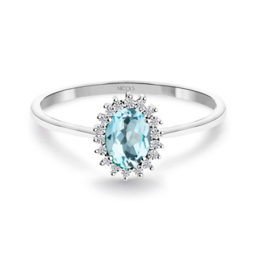 Anillo Topacio Sky y Diamantes Oro Blanco Candy - Ringe andere Edelsteine
