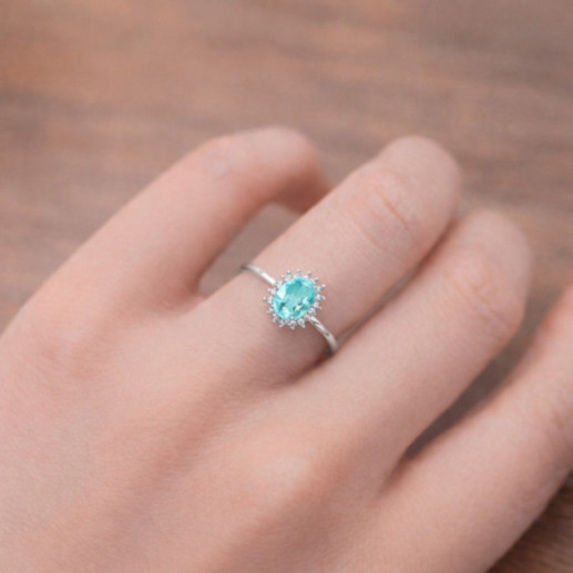 Anillo Topacio Sky y Diamantes Oro Blanco Candy - Anelli altre pietre preziose 2