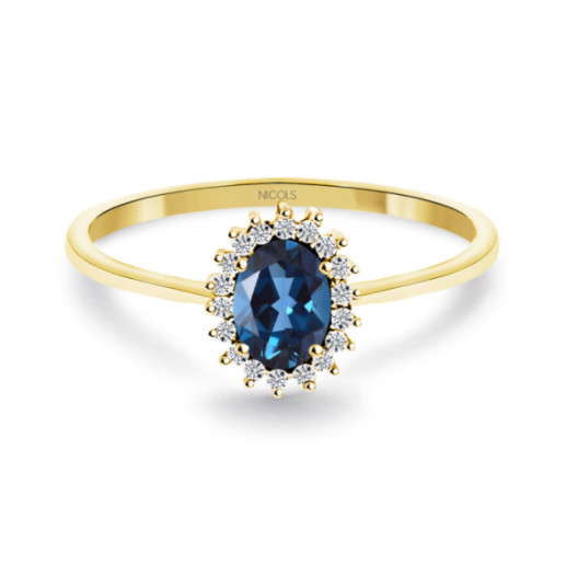 Anillo Topacio London Azul y Diamantes Oro Amarillo Candy - Bagues Autres pierres précieuses