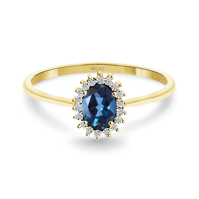 Anillo Topacio London Azul y Diamantes Oro Amarillo Candy - Bagues Autres pierres précieuses