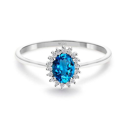 Anillo Topacio Azul y Diamantes Oro Blanco Candy - Bagues Autres pierres précieuses