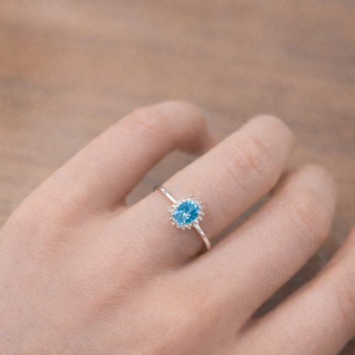 Anillo Topacio Azul y Diamantes Oro Blanco Candy - Bagues Autres pierres précieuses 2